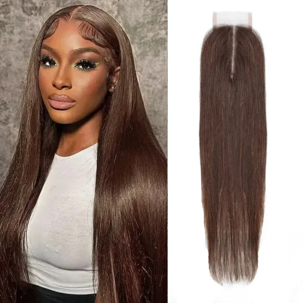 100% ægte hår, glat, blondelukning, mørkebrun, gennemsigtig, schweizisk blondelukning, brun farve_voghion.com