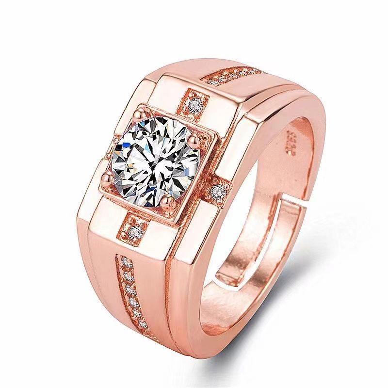Anello da uomo in oro con diamanti, semplice, elegante, con zircone e temperamento nobile, classico e aperto, in carbonio ad alta simulazione_voghion.com