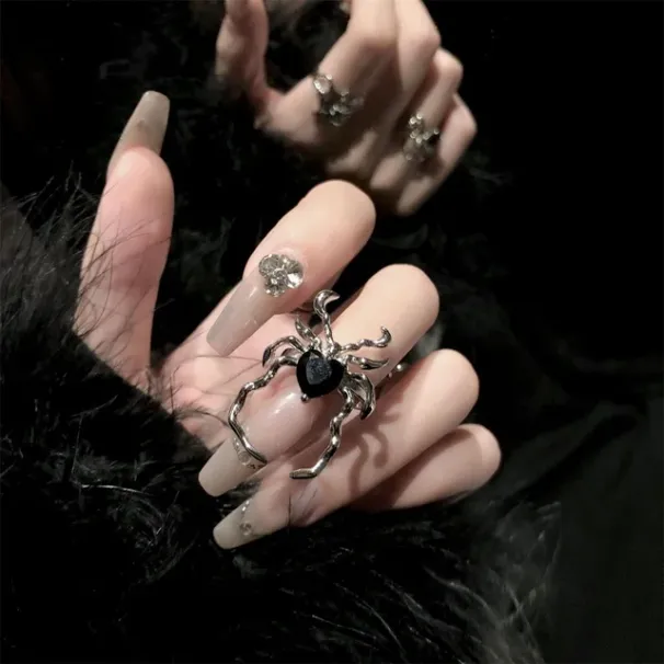 Pronto Stock Gothic Punk Stle Simulazione Animale Anelli per le dita per le donne Uomini Creativo Nero Cristallo Ragno Anello Halloween Parte_voghion.com