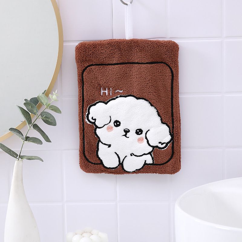 Lillian Square Puppy Hand Absorbent Quick-Dry Thickened Children's Coral Fleece Parent-Child Kitchen Hanging Towel_voghion.com