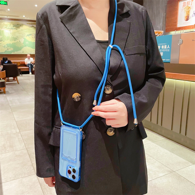 Crossbody Lanyard Card Bag Phone Case For iphone 15 14 Plus 13 12 Mini 11 Pro Max Shockproof Soft TPU Clear Back Cover_voghion.com