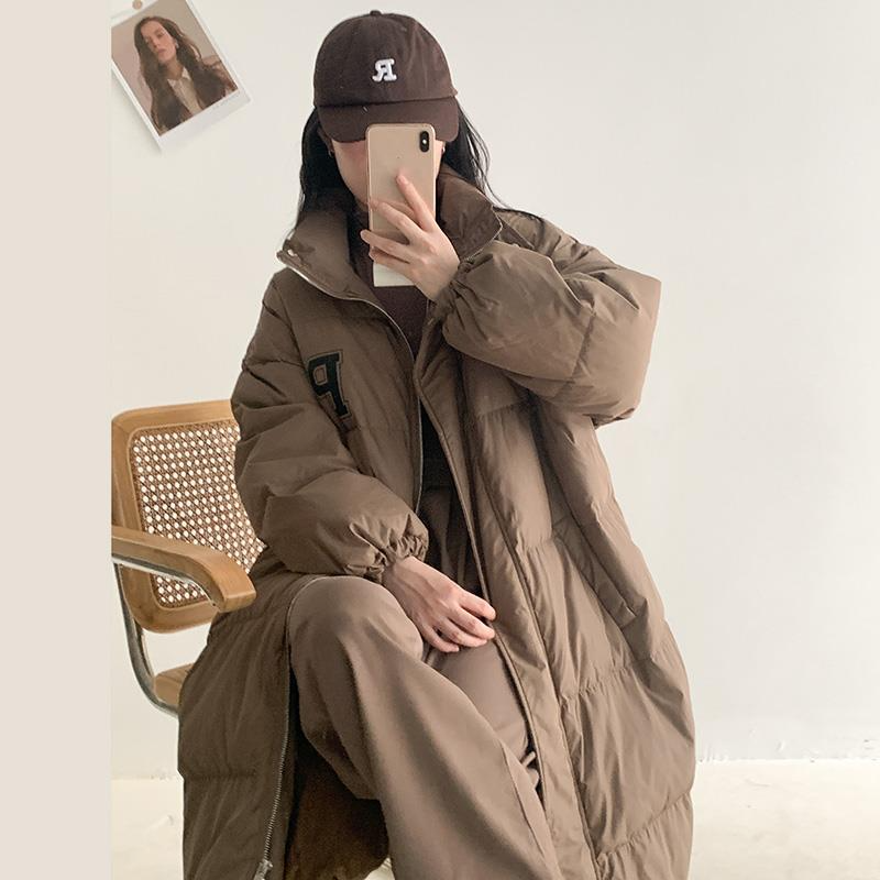 Down and jacket, women's medium length, P-shaped Korean version, fashionable, loose, oversized, couple, over the knee,_voghion.com
