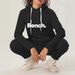Damen-Kapuzenpullover-Set mit Buchstabendruck, langärmligem Pullover-Sweatshirt und Hose mit elastischer Taille_voghion.com