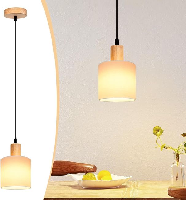 Glitzerlife Pendelleuchte 1 Flammig Esstischlampe Holz - E14 Weiß Esszimmerlampe Vintage Hängelampe Rustikal Küche Flurlampe Stoff Für Restaurant Schlafzimmer_voghion.com