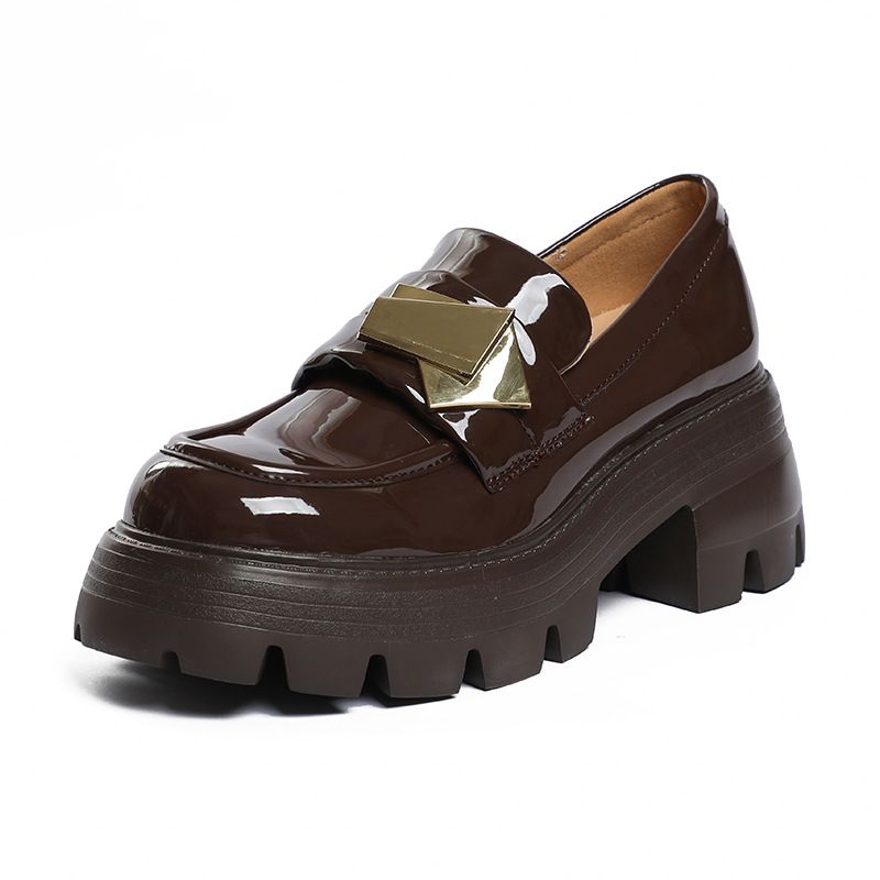 2024 Spring New Small British Style Leather Buckle Front Lace Up Casual Matsutake Sole Women's Single Shoes_voghion.com