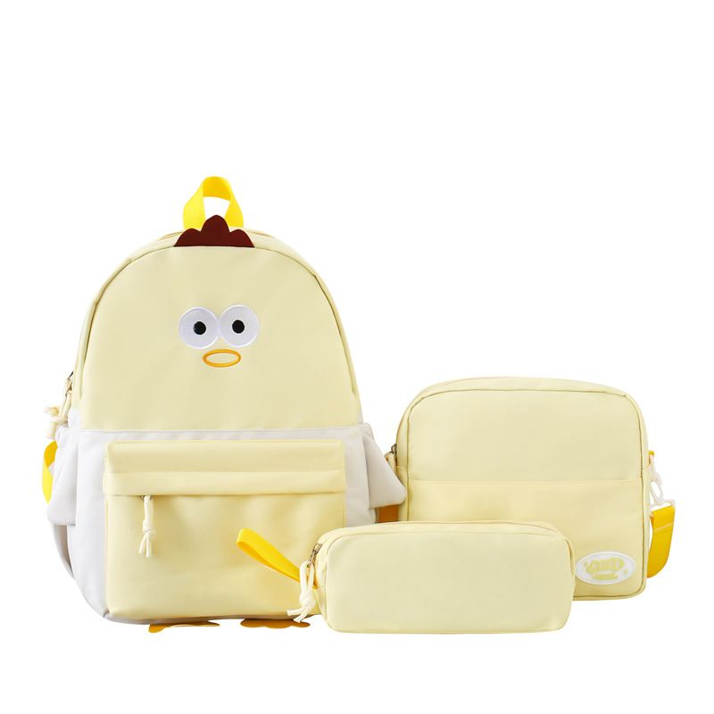 Adorable Cartoon Chick Backpack Set For Kids - Cute Lightweight School Bag With Matching Pencil Case, Breathable & Ergonomic_voghion.com
