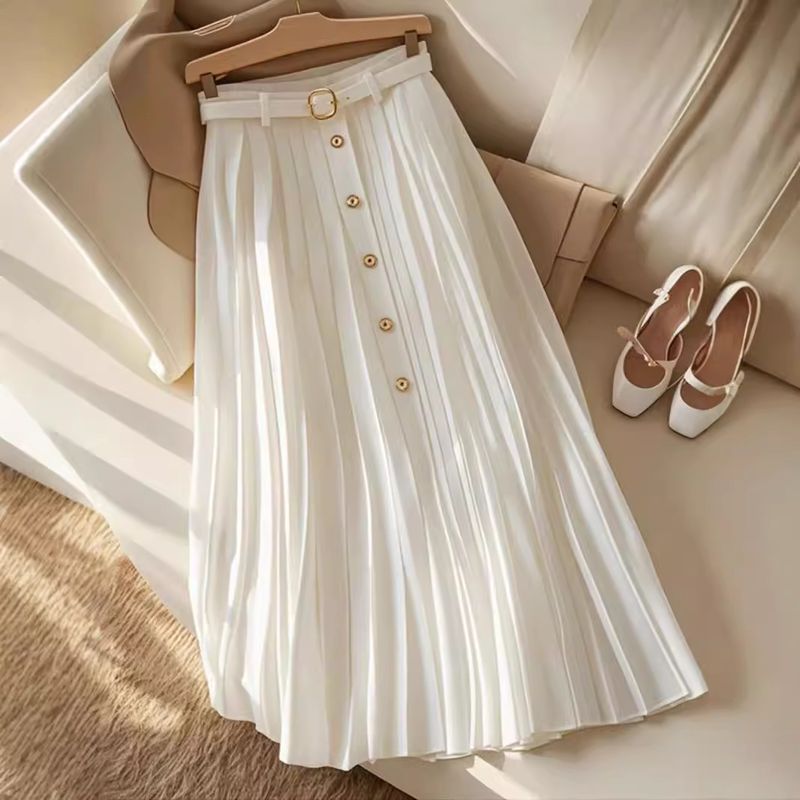 Women's Clothing Autumn New Style This Year Popular High End And Beautiful A Line High Waist Skirt Female Pleated Skirt Summer_voghion.com