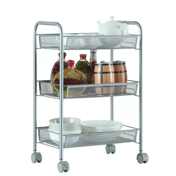 Carrello portaoggetti in metallo a 3 livelli con ruote per cucina da ufficio_voghion.com