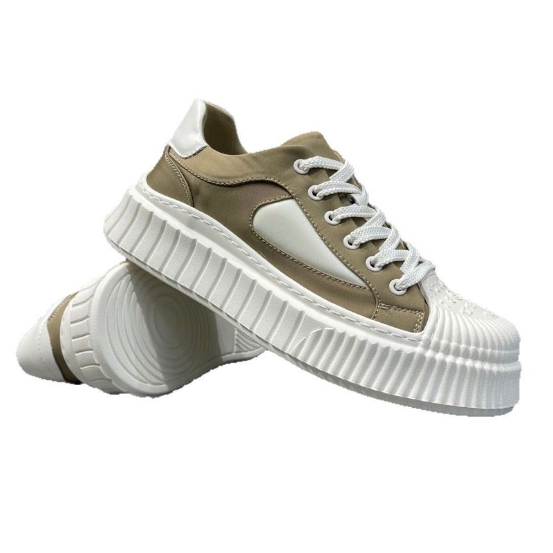 Herren Canvas Casual Dickbesohlte Sponge Cake Weiß Höhe Erhöhende Farbblockierende Keksschuhe, Herrensport_voghion.com