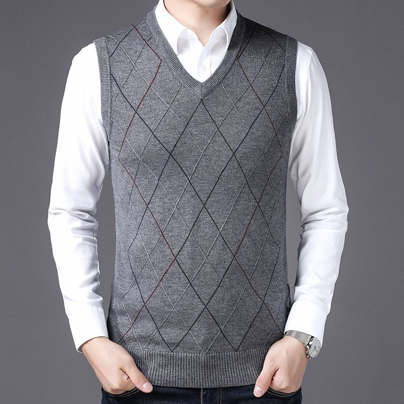 ​​Herren Slim Fit V-Ausschnitt Strickweste, Wollmischung Casual Sweater Weste für Herbst Winter​​_voghion.com