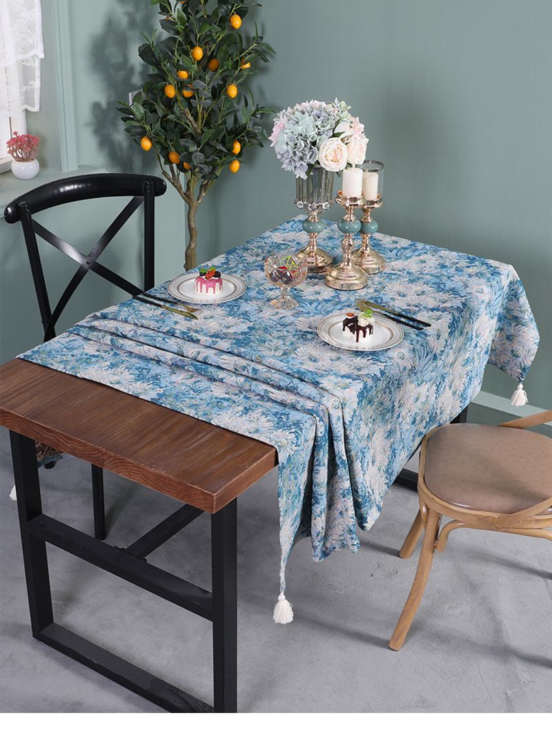 Oil Painting Floral Tablecloth With Fringe – Non-Slip Heat-Resistant Polyester Round & Rectangular Table Cover For Dining, American Vintage Style_voghion.com