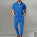 2025 Spring And Autumn New Men's Solid Color Suit Waffle Collar Short Sleeve Zipper Long Pants Set_voghion.com