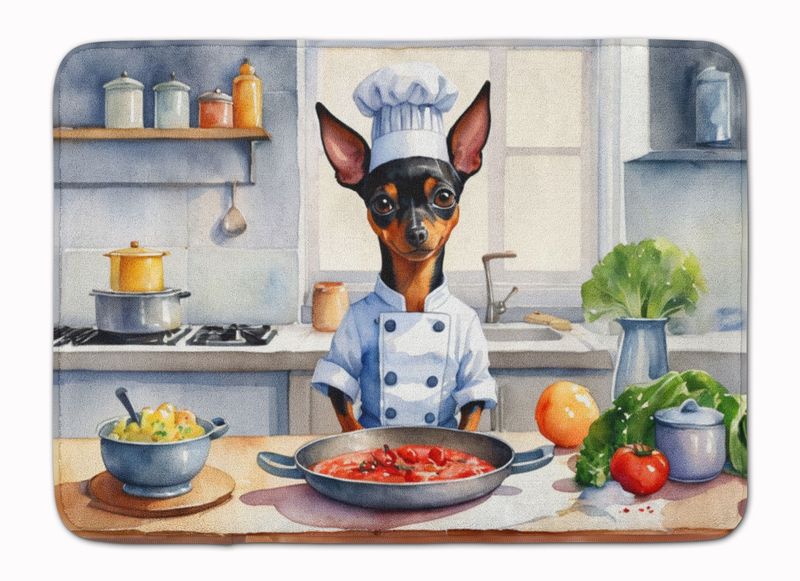 Miniature Pinscher The Chef Memory Foam Kitchen Mat Machine Washable Anti-Fatigue Mat Cushion Comfort Bath Mat Or Kitchen Rug_voghion.com