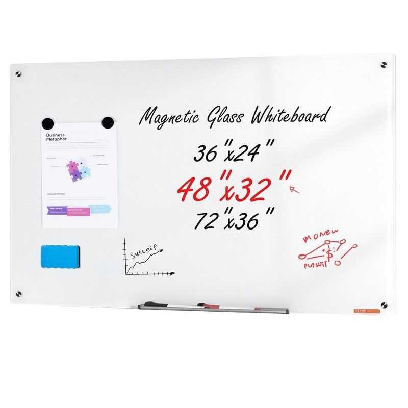VEVOR Magnetic Glass Whiteboard, Dry Erase Board 48"x32", Wall-Mounted Large White Glassboard Frameless, With Marker Tray, An Eraser And 2 Markers, White_voghion.com