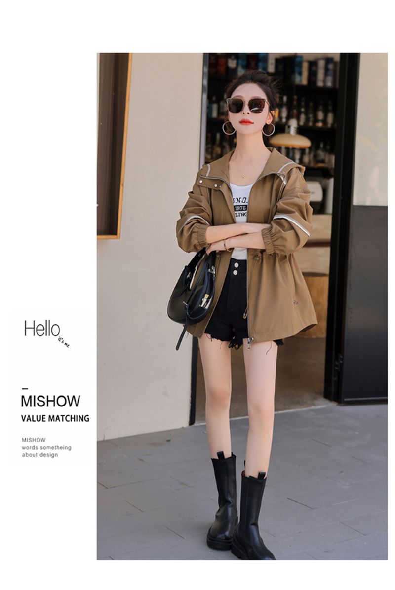 Women's autumn new long-sleeved high waist loose windbreaker jacket female 9752_voghion.com