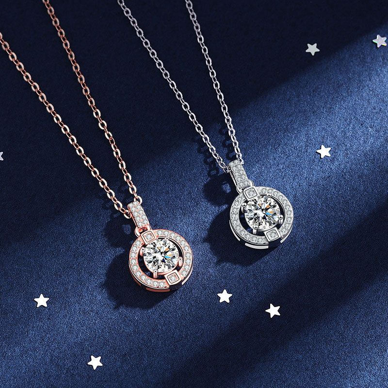 Collana in argento sterling S925 con moissanite rotonda, stile coreano, pendente di celebrità netto con moissanite da 1 carato, fonte dal vivo_voghion.com