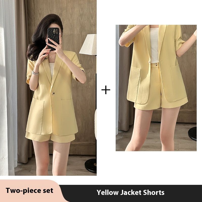 Black Jacket Women's Summer Thin 2025 New Professional Outfit Fashionable Loose Temperament Short Sleeved Suit Set_voghion.com