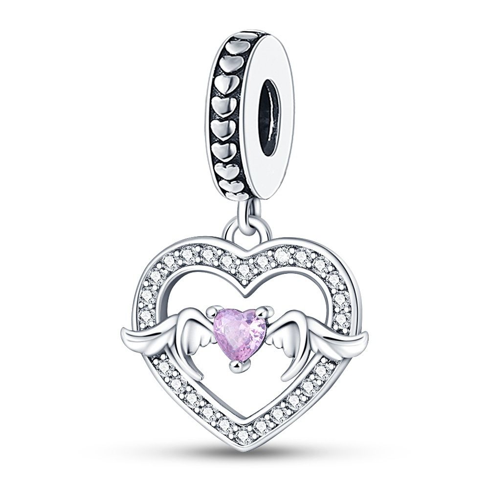 Perline per gioielli da donna, accessori fai da te, ciondolo a forma di cuore con ali intarsiate con zirconi colorati e lucidi_voghion.com