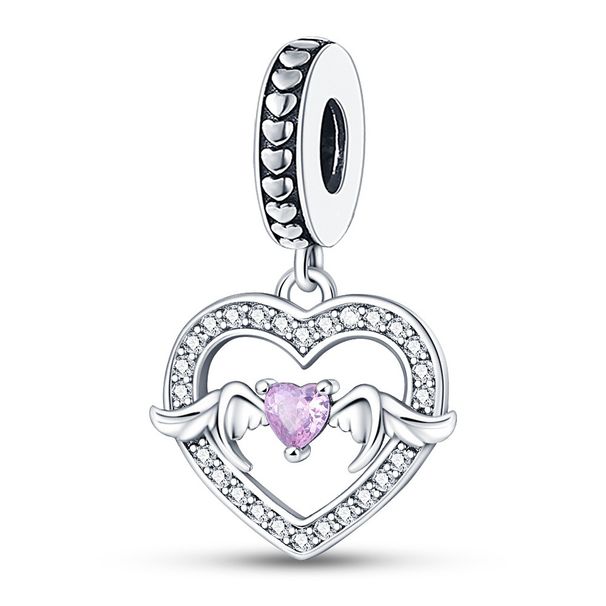 Perline per gioielli da donna, accessori fai da te, ciondolo a forma di cuore con ali intarsiate con zirconi colorati e lucidi_voghion.com