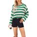 Damenbekleidung Gestreifter Strickpullover Übergroßer, kurzer Pullover Lässiges Langarmoberteil mit Farbblockierung_voghion.com