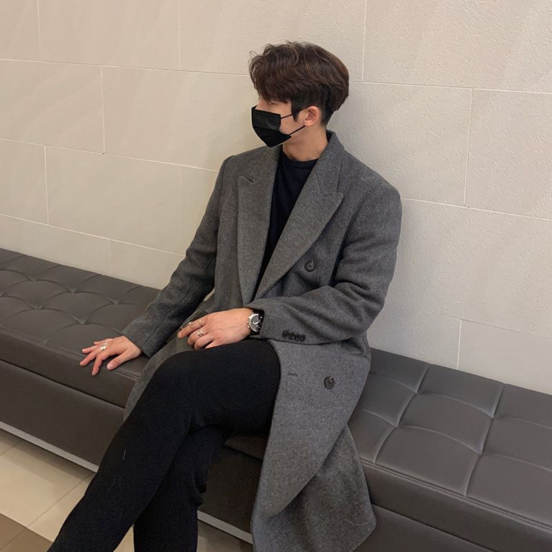 Men’s Wool-Blend Overcoat – Winter-Ready Long Coat With Double-Breasted Design (86% Polyester) – Loose Fit For Casual & Streetwear​_voghion.com