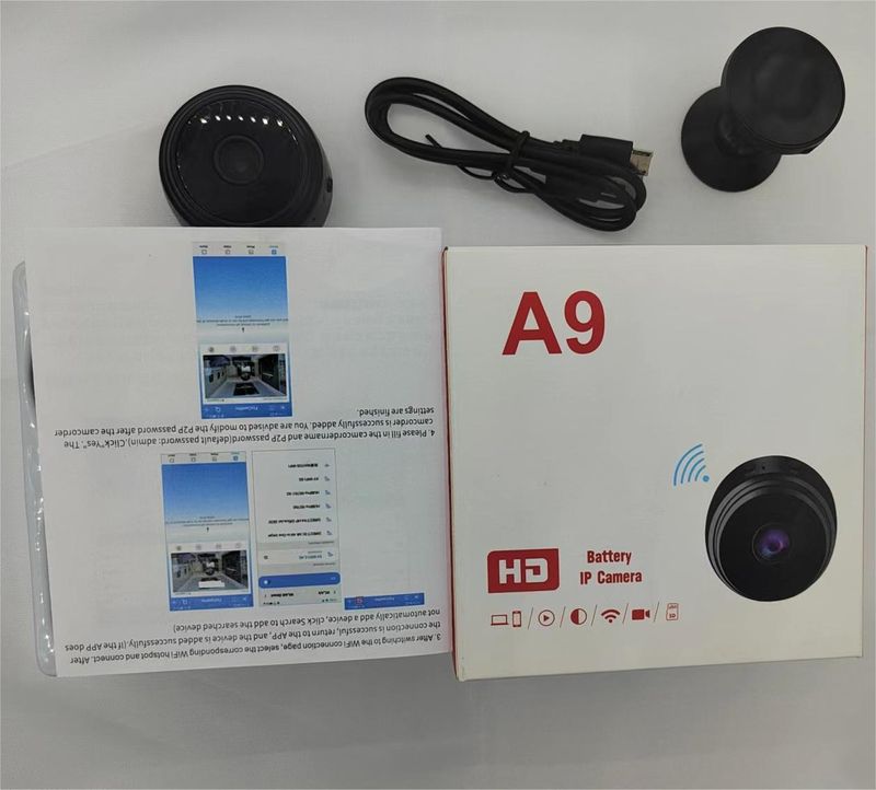 Caméra de sécurité Wi-Fi A9 - Surveillance sans fil intelligente HD 1080p, vision nocturne et détection de mouvement, caméra IP intérieure/extérieure (Plug & Play)_voghion.com