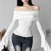 2025 Frühjahr Neue Damen Einfarbig Slim Fit Mode Off-Shoulder Sexy Backless Langarm T-Shirt_voghion.com