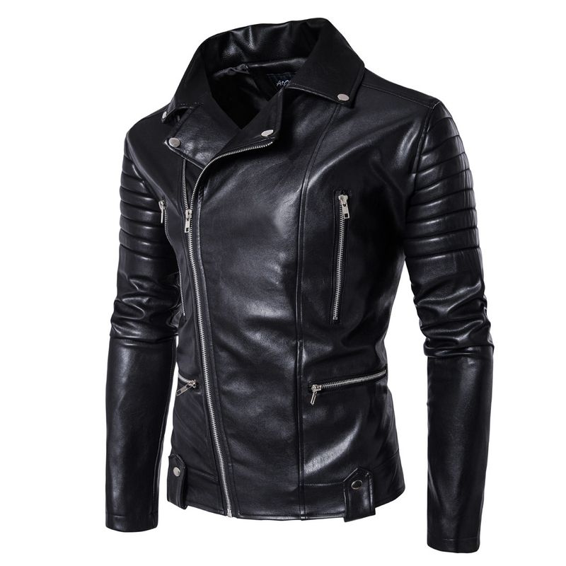 Men's Clothing New Men's Motorcycle Leather Jacket Multi zipper Men's Leather Jacket 1800 B003_voghion.com