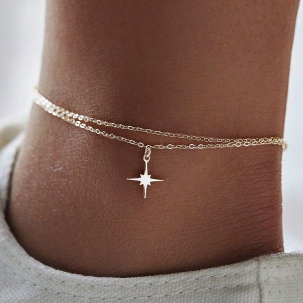 1 cavigliera con ciondolo a forma di stella a otto punte in zircone artificiale quadrato personalizzato in argento, adatta per l'uso quotidiano da donna_voghion.com