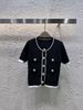 Baman Button Dünne elegante Strickjacke Kleiner Duft Sommerärmel Französischer Strick Farbblock Neues kurzes Top_voghion.com
