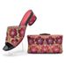 Σετ κομψών γυναικείων νυφικών παπουτσιών με τυπωμένο floral σχέδιο με διαμάντια_voghion.com