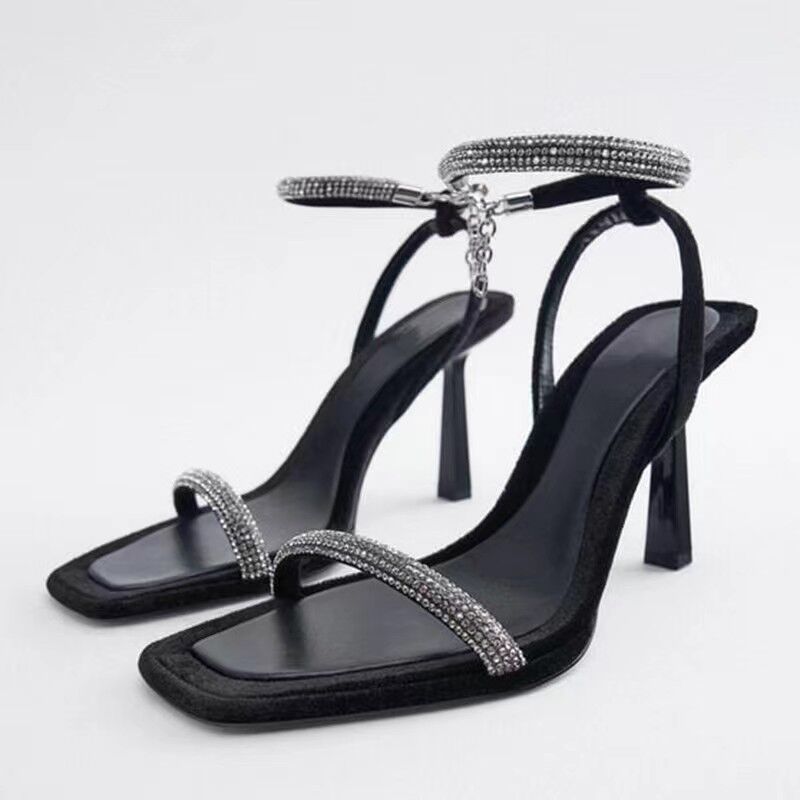 2023 Summer New Large Size Minimalist Feng Shui Diamond Hanging Chain Thin High Heel Shoes Sandals Women's Cx_voghion.com
