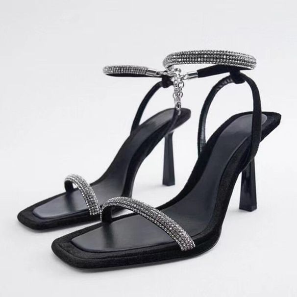 2023 Summer New Large Size Minimalist Feng Shui Diamond Hanging Chain Thin High Heel Shoes Sandals Women's Cx_voghion.com
