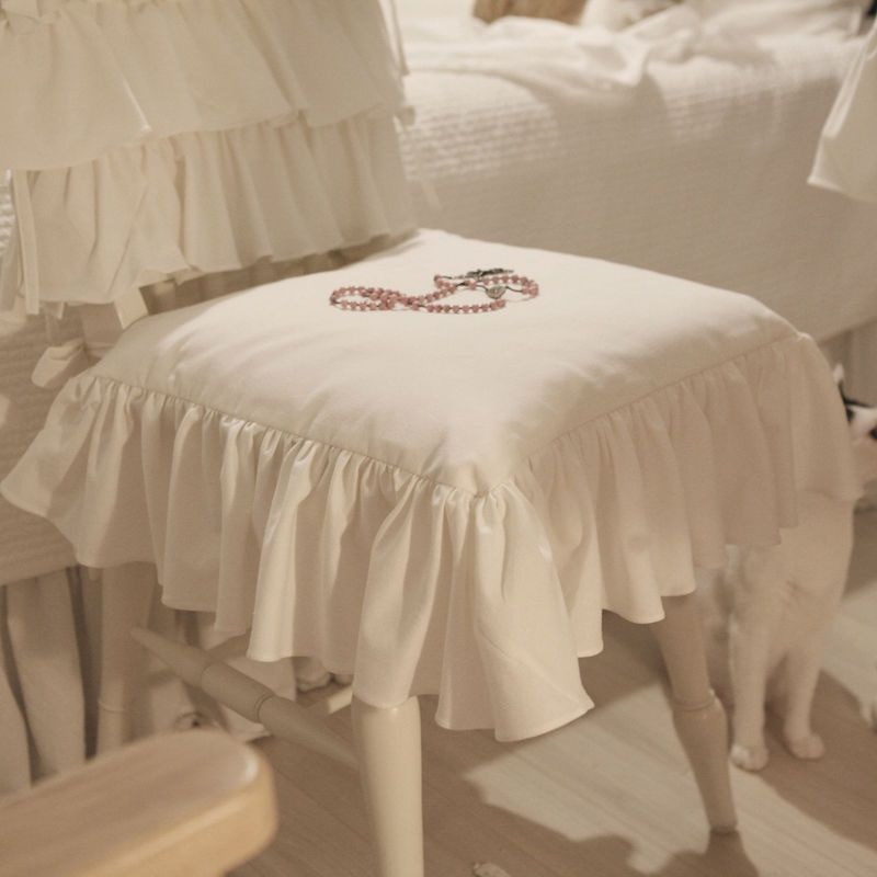 French Style All Seasons Cake Layer Backrest White Ins Ruffle Edge Seat Cushion Home Dining Chair Cover_voghion.com