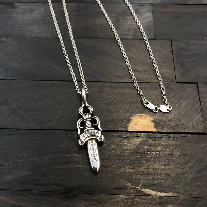 Colar CH Crow Cross com pingente de espada grande e pequena, estilo hip hop e punk_voghion.com
