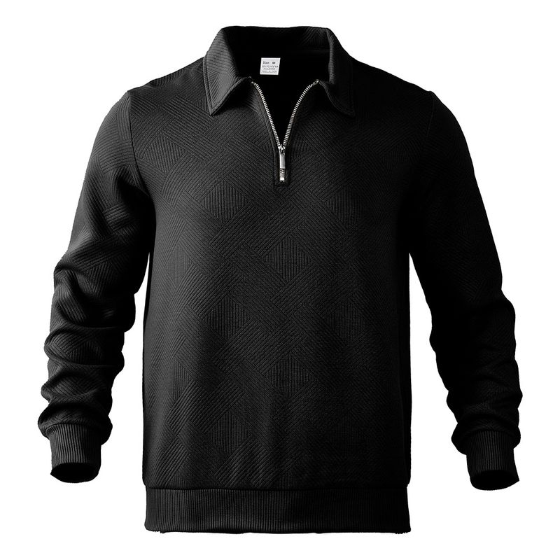 Herrenbekleidung schwerer Herbstpullover aus Jacquard, langärmeliges Revers, halber Reißverschluss, Herrenoberteil_voghion.com