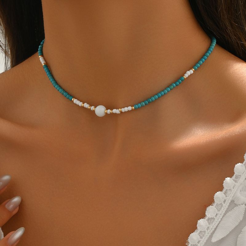 Simple Classic Creative Round Bead Rice Bead Braided Necklace Holiday Style Beaded Contrast Color Necklace Clavicle Necklace For Women_voghion.com