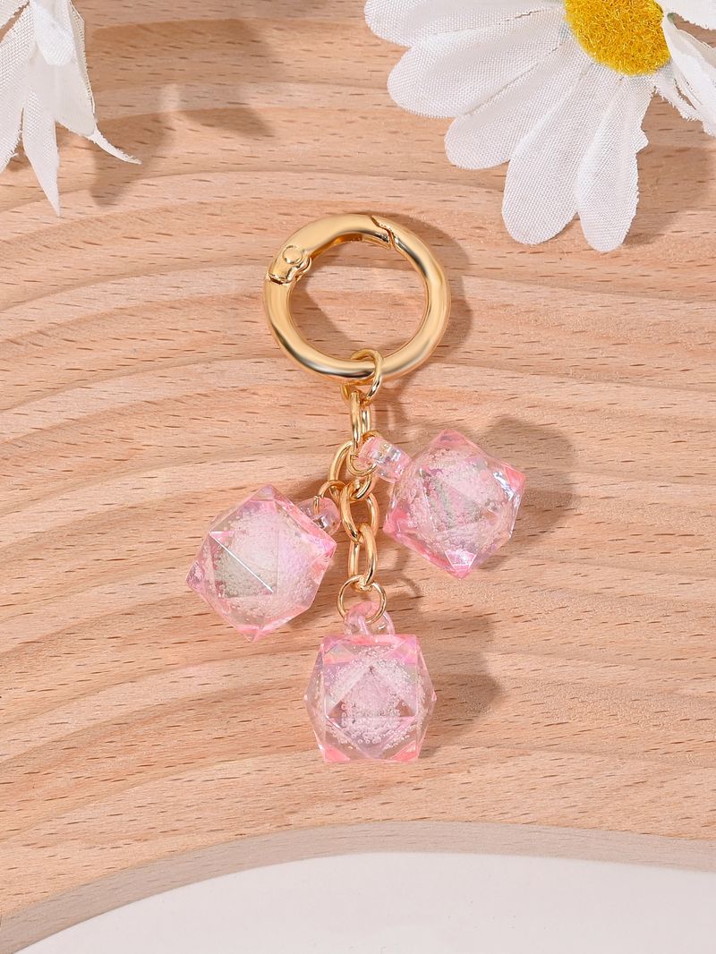 Pink Geometric Round Bead Keychain Student Backpack Handbag Pendant Phone Charm_voghion.com