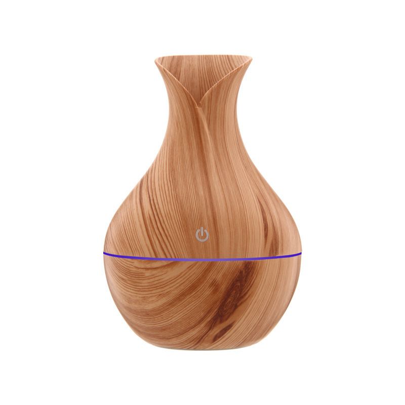 Wood Grain Vase Humidifier With Aromatherapy, USB Powered, 7-Color Night Light, Quiet Ultrasonic Mist For Car & Home Office​_voghion.com