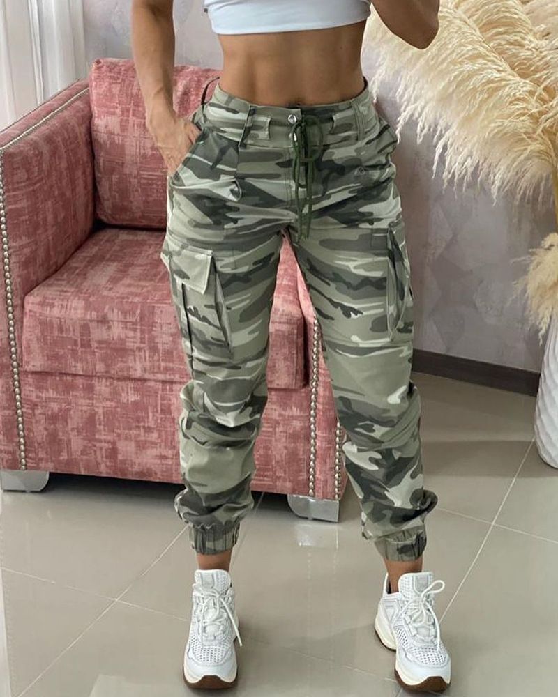 Impression de pantalons décontractés imprimés camouflage pour femmes_voghion.com