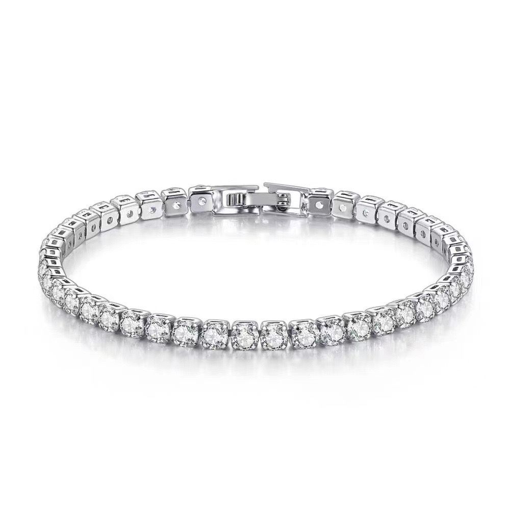 Lihong S925 Bracciale in argento sterling con zirconi e pallina da tennis, moda donna, semplice, fidanzamento, matrimonio, gioielli con ciondolo, 4 mm, 16-20 cm_voghion.com