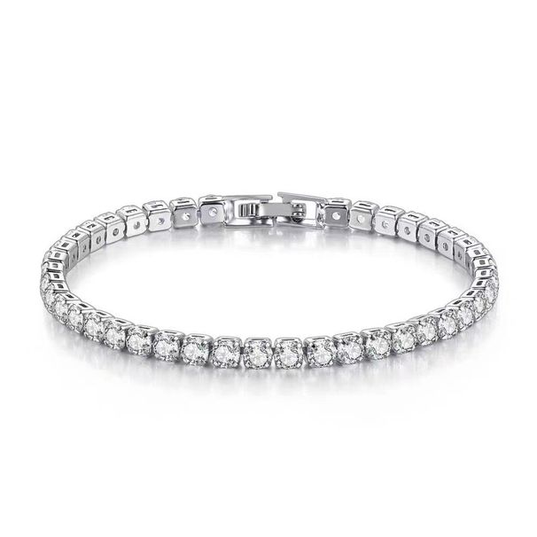 Lihong S925 Bracciale in argento sterling con zirconi e pallina da tennis, moda donna, semplice, fidanzamento, matrimonio, gioielli con ciondolo, 4 mm, 16-20 cm_voghion.com