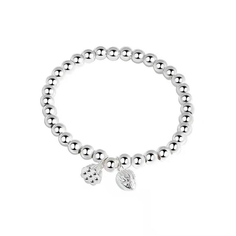 New alloy silver plated round bead bracelet smooth lotus seed lotus pod bracelet female two worlds live broadcast drainage jewelry_voghion.com