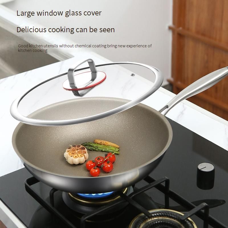 Sartén antiadherente de titanio puro: utensilios de cocina saludables sin recubrimiento químico (wok de fondo plano de aleación de titanio premium)_voghion.com