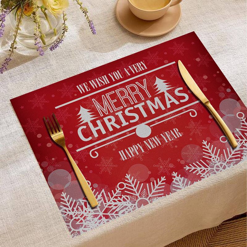 Cotton Linen Christmas Table Mats With Santa & Reindeer Print - Natural Festive Dining Decor_voghion.com