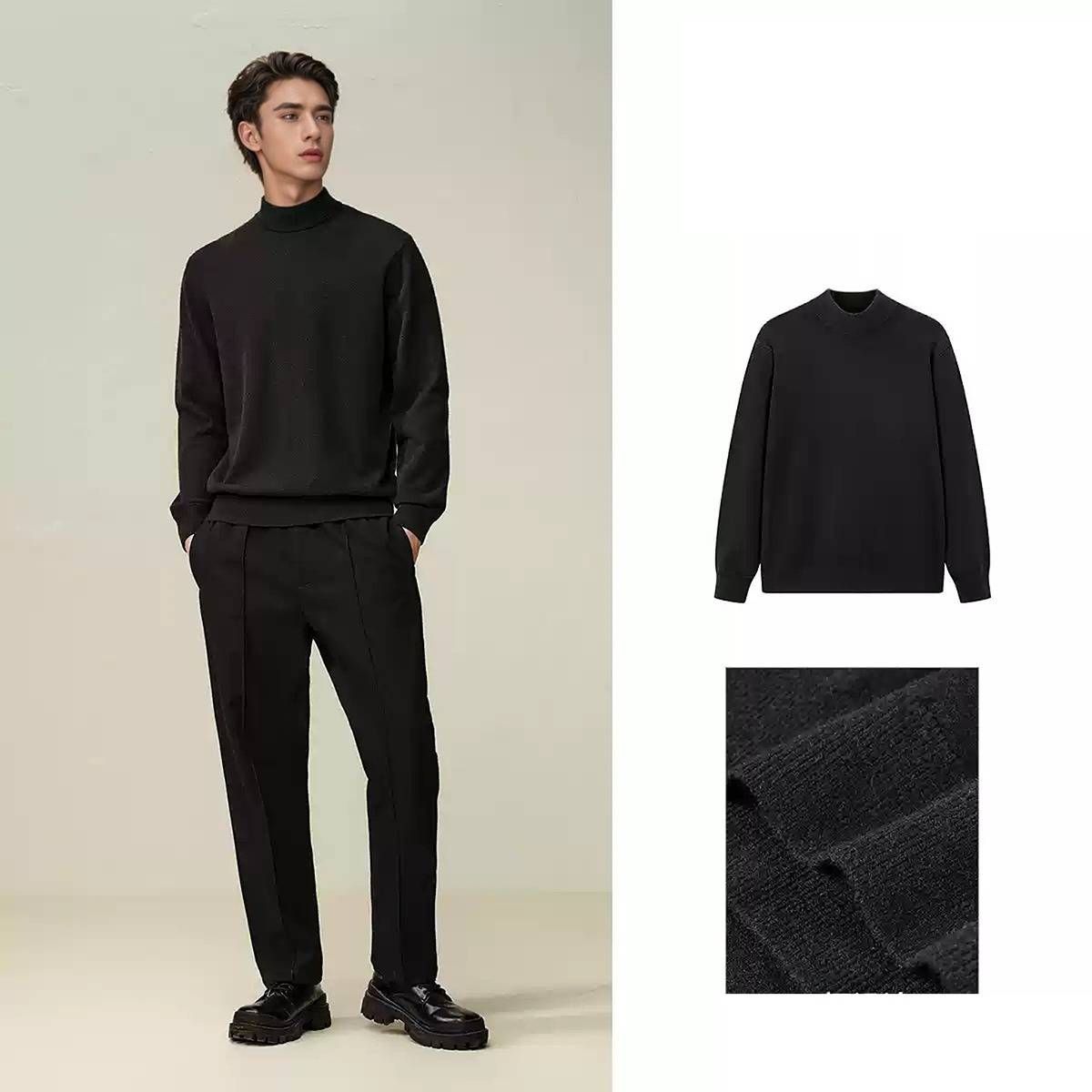 Men's Semi-Turtle Neck Sweater – Winter Thermal Knit Pullover, Soft Touch Slim Fit Base Layer, Solid Color Casual Crewneck_voghion.com