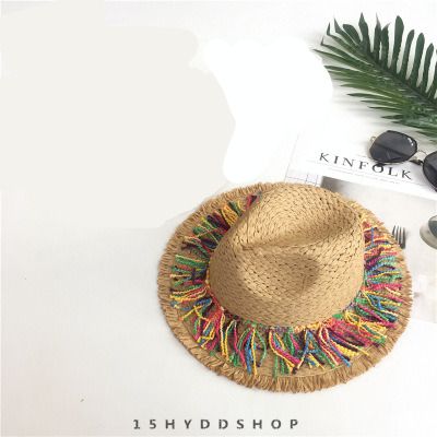 Pdmcms Strandhatt för kvinnor Sommar Seaside Semester Gräshatt för skuggning Fashionabla tofs Liten topphatt_voghion.com