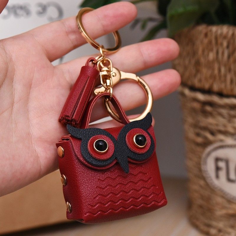 Creative Leather Owl Coin Purse Trendy Car Bag Couple Keychain Small Pendant_voghion.com