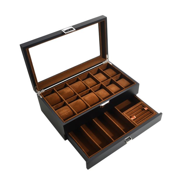 Neue Uhrenbox, 12-Bit-Doppelschicht-Mattlack-Aufbewahrungsbox für Schmuck, extra große Uhrenkissen-Uhrenbox_voghion.com