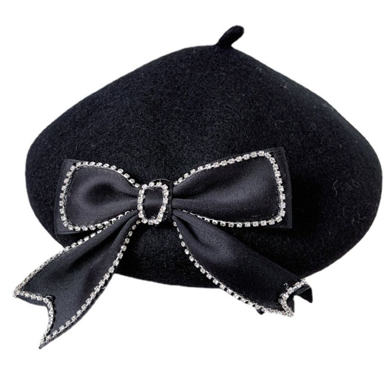 Hot Salg Elegant malerbånd Rhinstensløjfe baret Vis ansigt Lille ottekantet hat Vild til vinter Dagligt slid Morning Wor_voghion.com